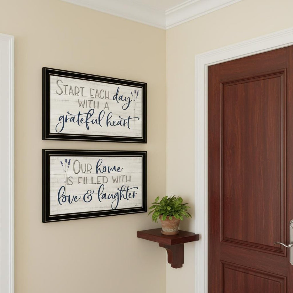HomeRoots Set of Two "Grateful Heart" Black Framed Art Prints - Modern, Stylish Decor for Any Room 568457