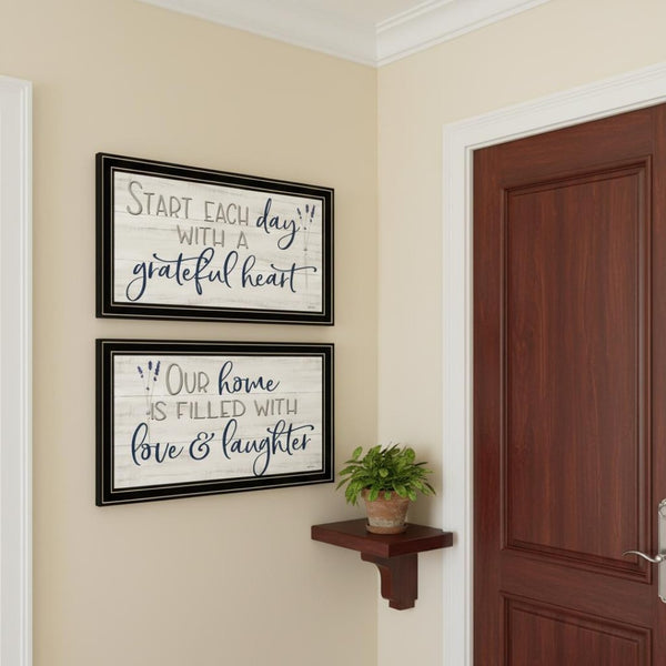 HomeRoots Set of Two "Grateful Heart" Black Framed Art Prints - Modern, Stylish Decor for Any Room 568457