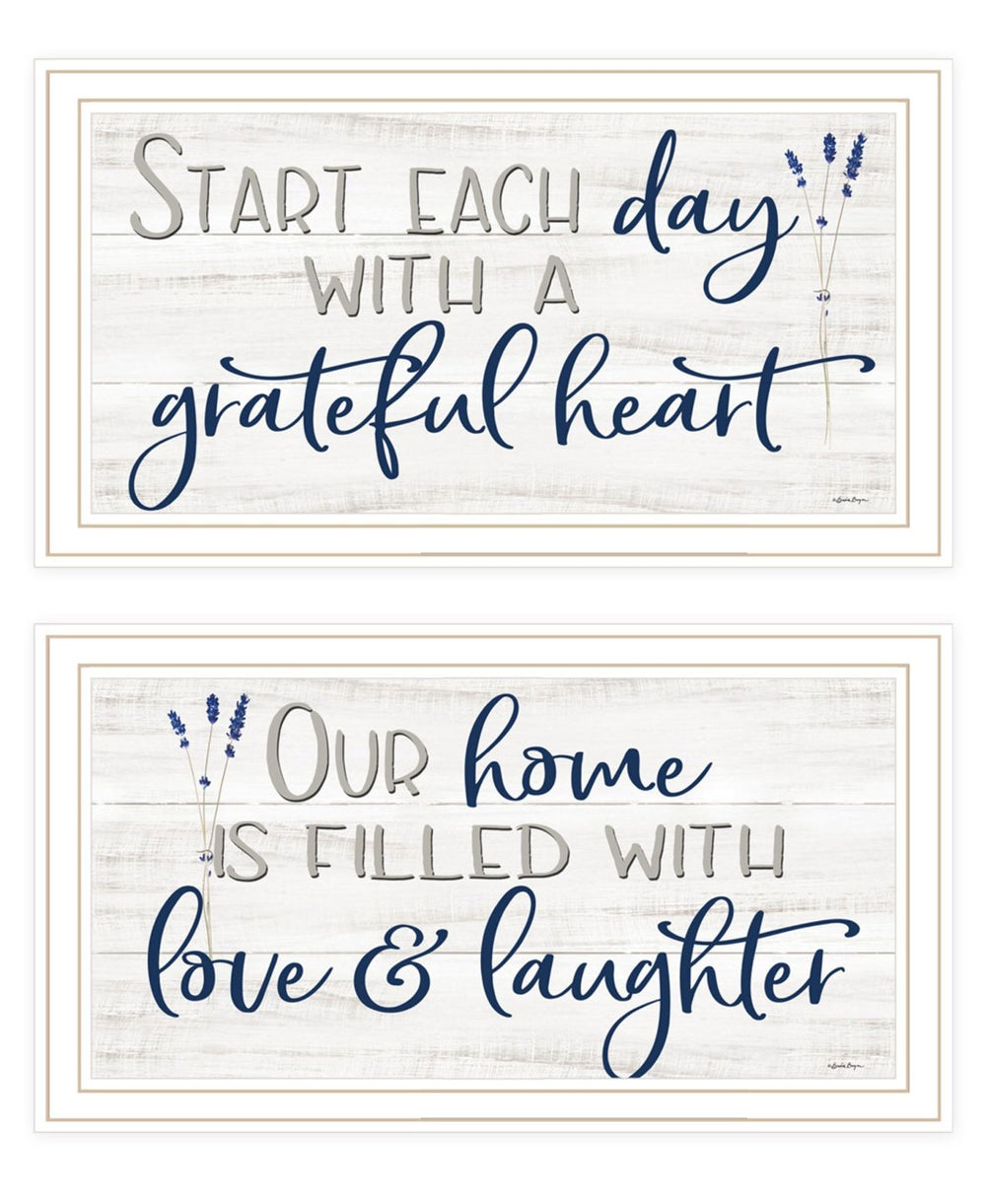 HomeRoots Set of Two "Grateful Heart" Framed Wall Art Prints - Modern Decor for Living Room & Bedroom Charm 568458
