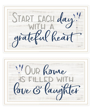 HomeRoots Set of Two "Grateful Heart" Framed Wall Art Prints - Modern Decor for Living Room & Bedroom Charm 568458