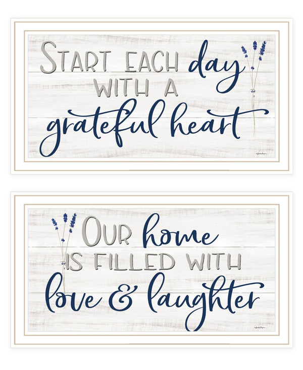 HomeRoots Set of Two "Grateful Heart" Framed Wall Art Prints - Modern Decor for Living Room & Bedroom Charm 568458