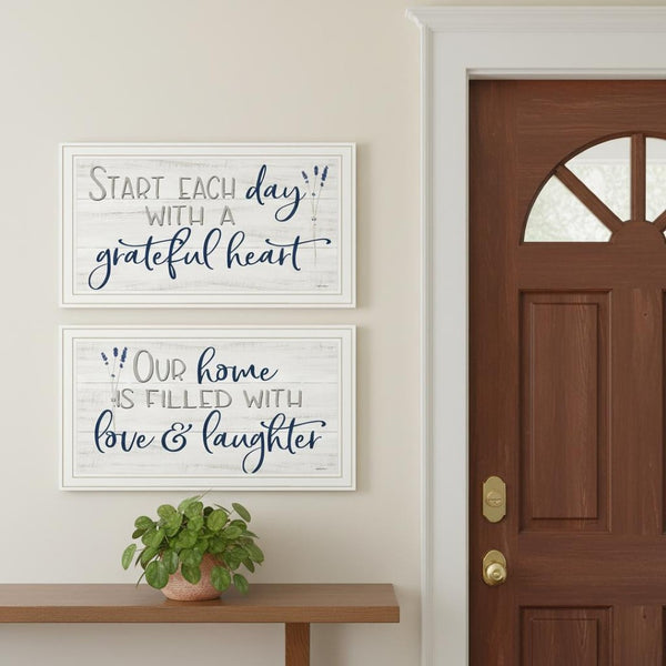 HomeRoots Set of Two "Grateful Heart" Framed Wall Art Prints - Modern Decor for Living Room & Bedroom Charm 568458
