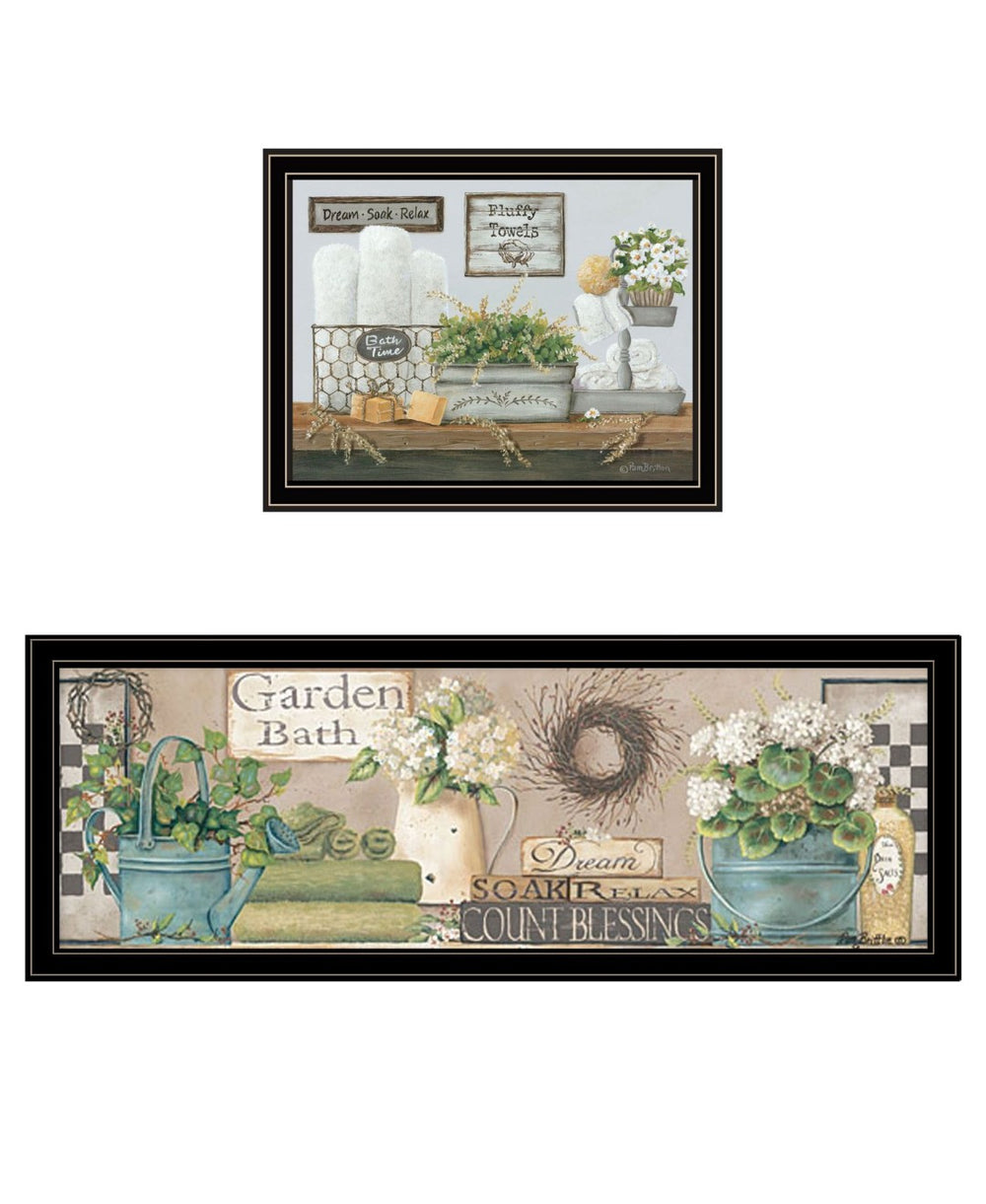 HomeRoots Set of Two Black Framed Bath Time Wall Art – Elegant Prints for Spa-Like Bathroom Decor Upgrade 568461