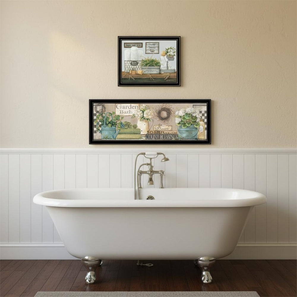 HomeRoots Set of Two Black Framed Bath Time Wall Art – Elegant Prints for Spa-Like Bathroom Decor Upgrade 568461