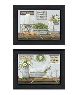 HomeRoots Set of Two Framed "Fluffy Towels" Wall Art - Modern Bathroom Decor with Vibrant Colors & Texture 568463