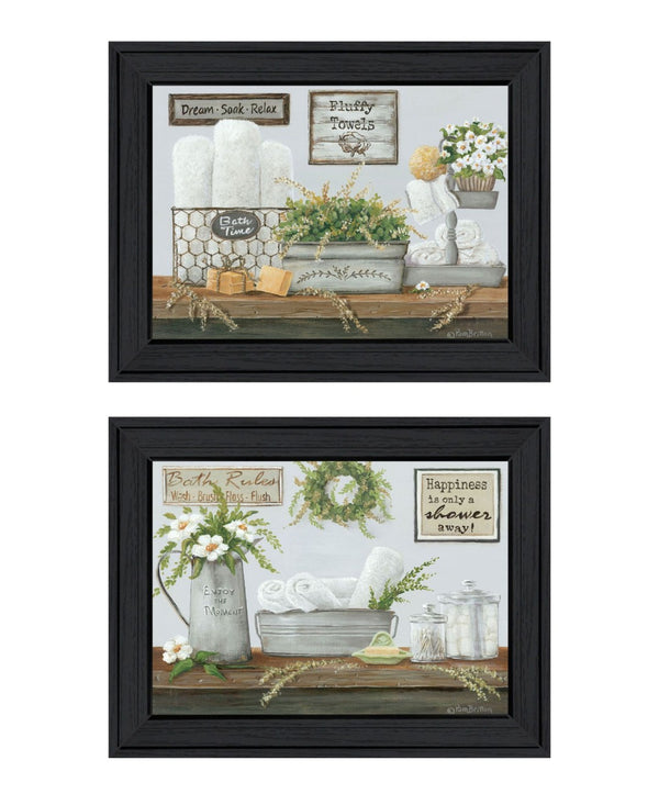 HomeRoots Set of Two Framed "Fluffy Towels" Wall Art - Modern Bathroom Decor with Vibrant Colors & Texture 568463