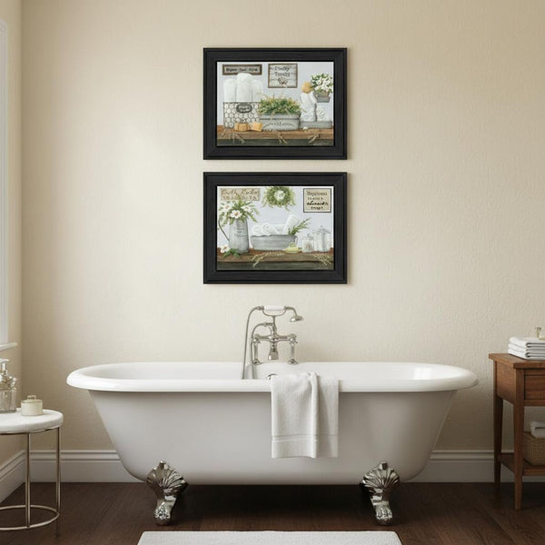 HomeRoots Set of Two Framed "Fluffy Towels" Wall Art - Modern Bathroom Decor with Vibrant Colors & Texture 568463