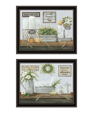 HomeRoots Set of Two "Fluffy Towels" - Modern Black Framed Bathroom Wall Art for Stylish Home Decor Upgrade 568464
