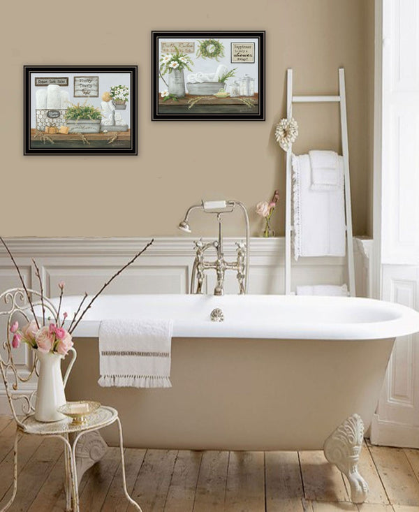 HomeRoots Set of Two "Fluffy Towels" - Modern Black Framed Bathroom Wall Art for Stylish Home Decor Upgrade 568464