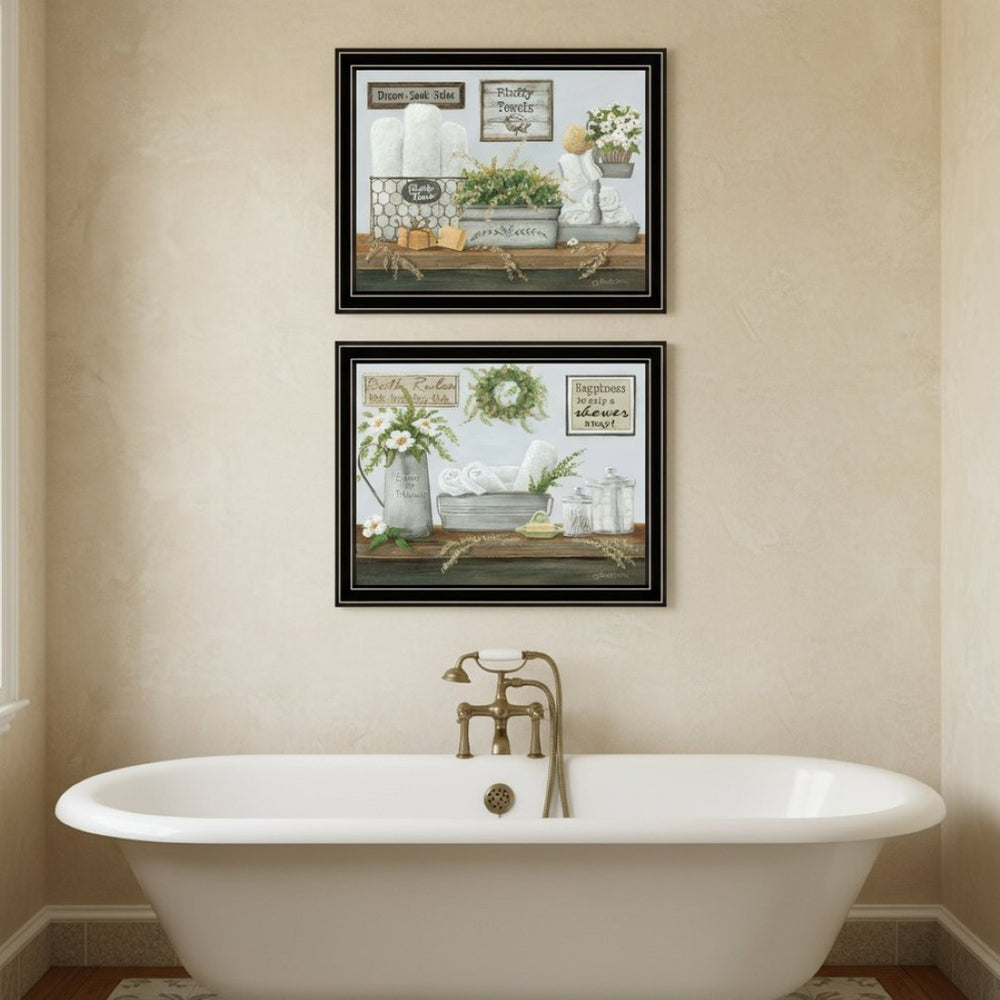 HomeRoots Set of Two "Fluffy Towels" - Modern Black Framed Bathroom Wall Art for Stylish Home Decor Upgrade 568464