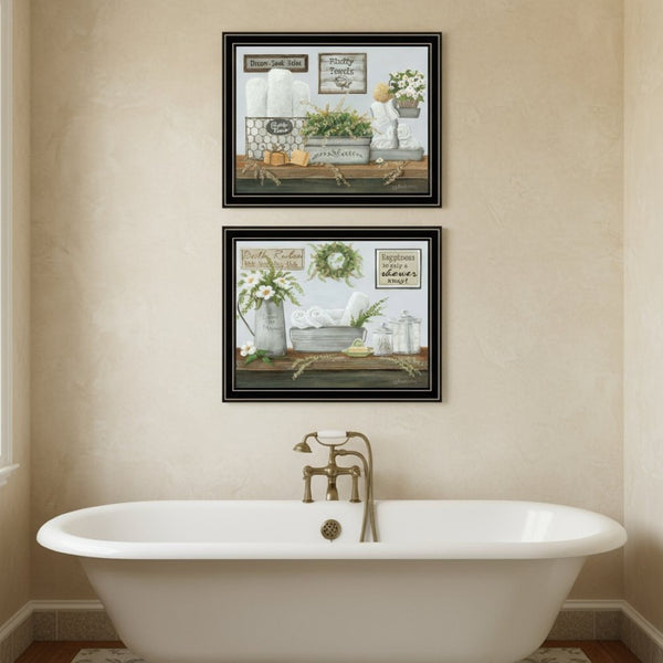 HomeRoots Set of Two "Fluffy Towels" - Modern Black Framed Bathroom Wall Art for Stylish Home Decor Upgrade 568464