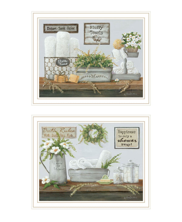 HomeRoots Set of Two "Fluffy Towels" - Chic Framed Bathroom Wall Art for a Spa-Like Ambiance & Decor 568465