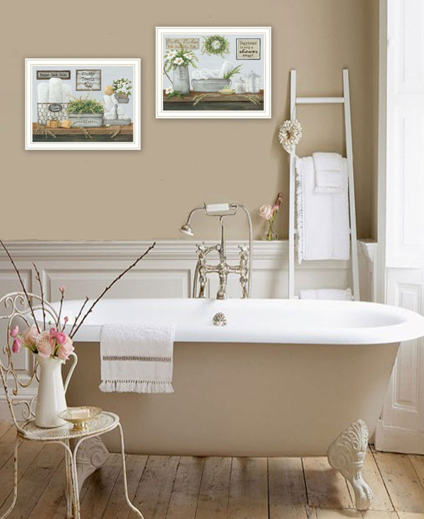 HomeRoots Set of Two "Fluffy Towels" - Chic Framed Bathroom Wall Art for a Spa-Like Ambiance & Decor 568465