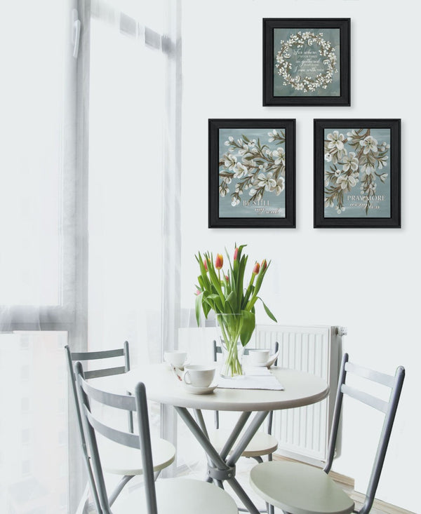 HomeRoots Set of Three Uplifting "Pray More and Worry Less" Black Framed Wall Art for Modern Home Decor 568466