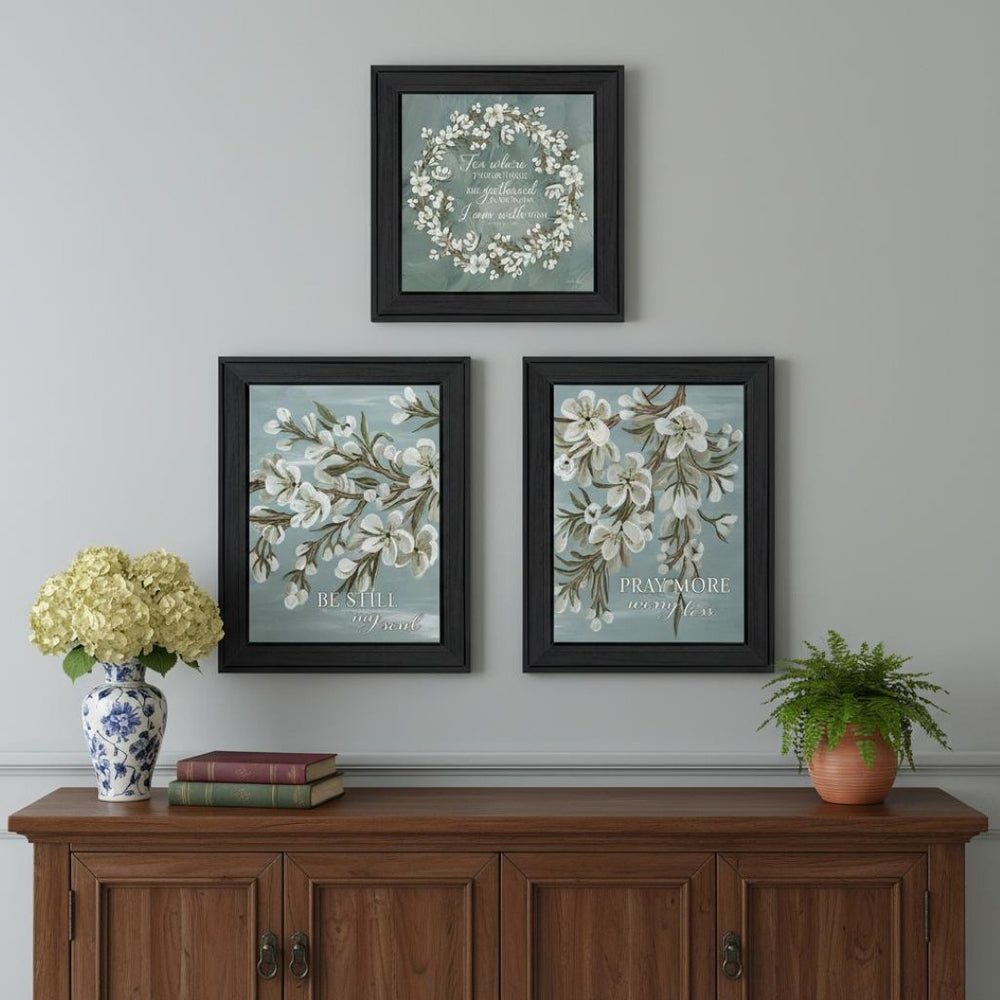 HomeRoots Set of Three Uplifting "Pray More and Worry Less" Black Framed Wall Art for Modern Home Decor 568466