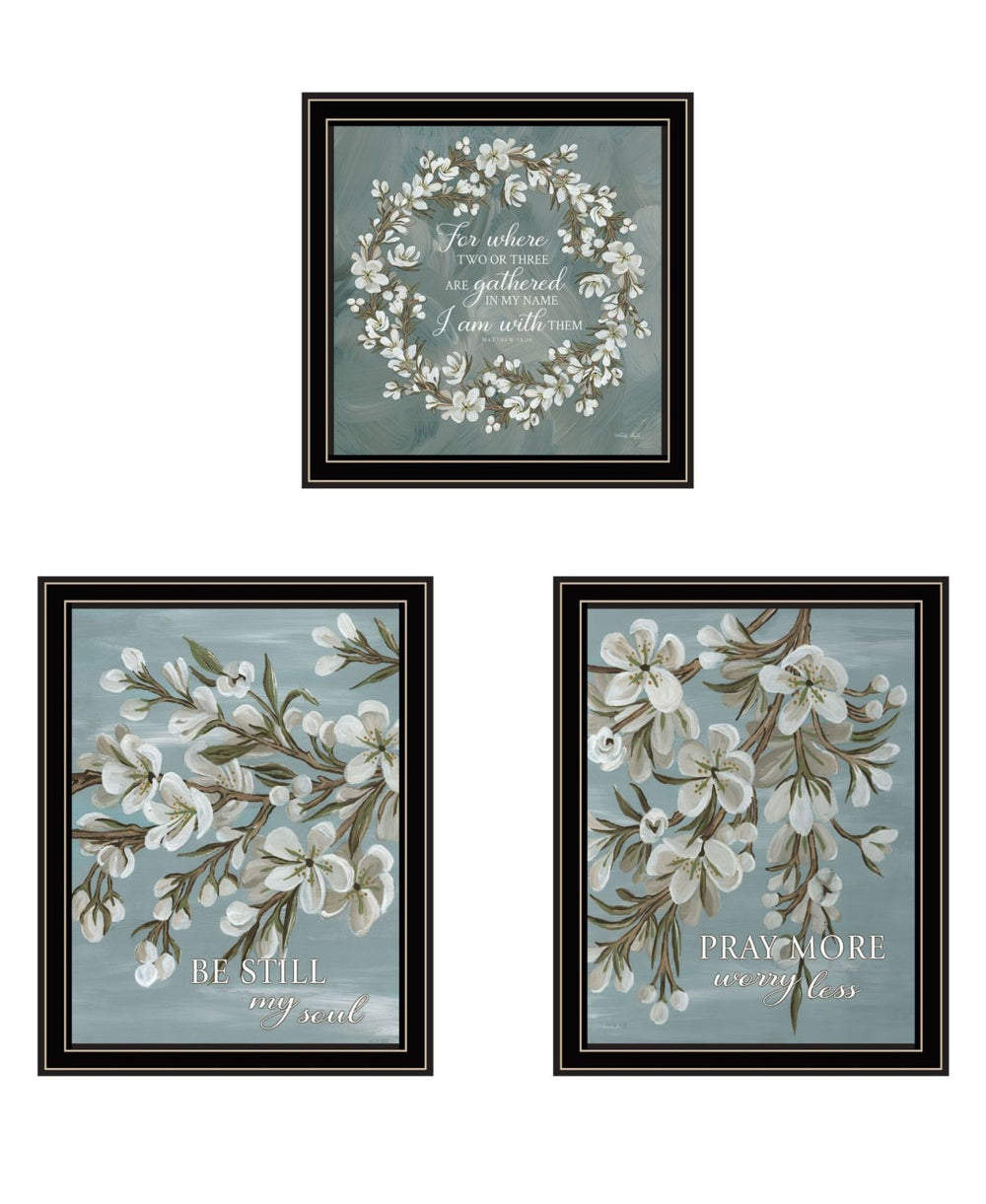 HomeRoots Set of Three Inspirational "Pray More and Worry Less" Black Framed Wall Art for Modern Décor 568467