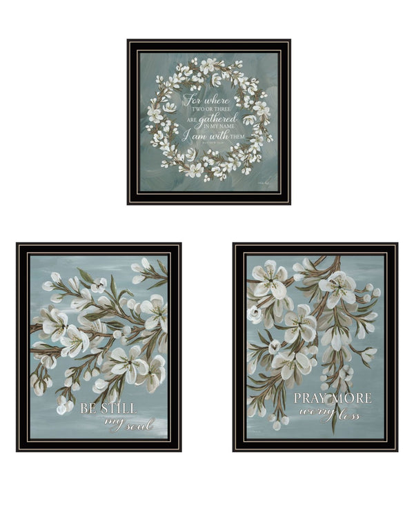 HomeRoots Set of Three Inspirational "Pray More and Worry Less" Black Framed Wall Art for Modern Décor 568467