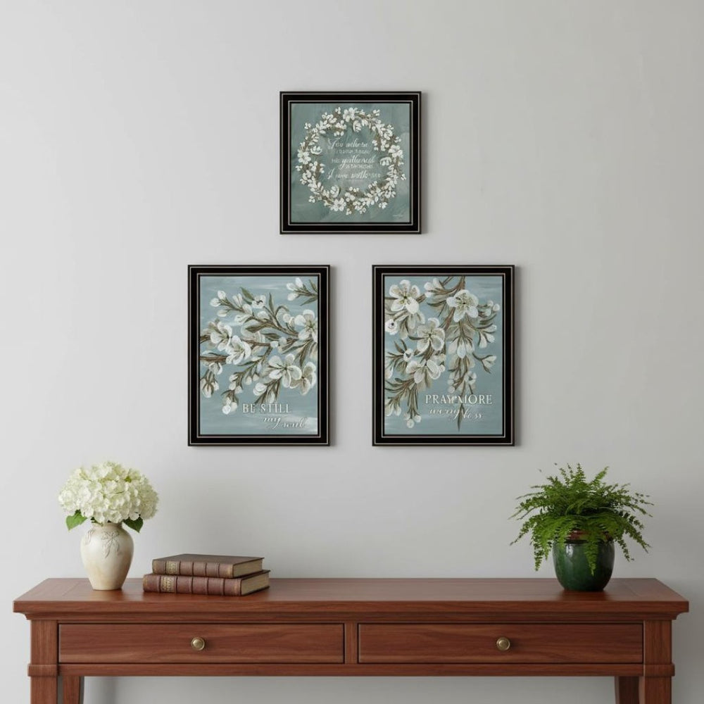 HomeRoots Set of Three Inspirational "Pray More and Worry Less" Black Framed Wall Art for Modern Décor 568467