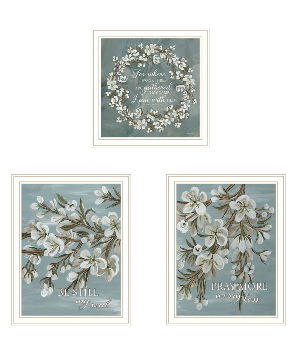 HomeRoots Set of Three Uplifting "Pray More and Worry Less" Framed Wall Art for a Serene Home Decor Touch 568468