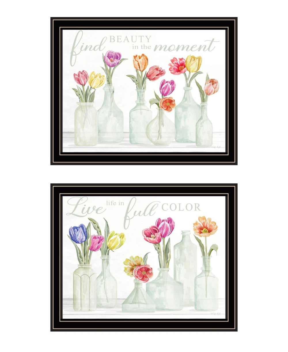 HomeRoots Set of Two Uplifting "Live in The Beauty of The Moment" Black Framed Wall Art for Home Decor 568469