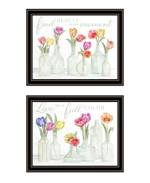 HomeRoots Set of Two Uplifting "Live in The Beauty of The Moment" Black Framed Wall Art for Home Decor 568469