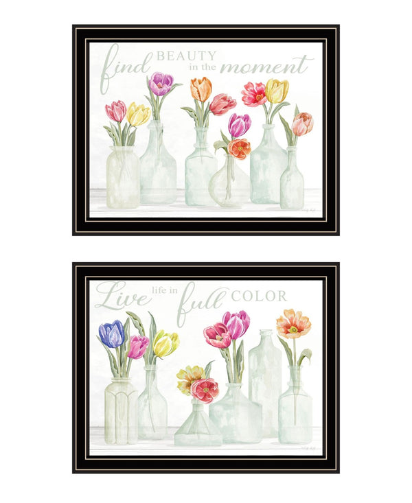 HomeRoots Set of Two Uplifting "Live in The Beauty of The Moment" Black Framed Wall Art for Home Decor 568469