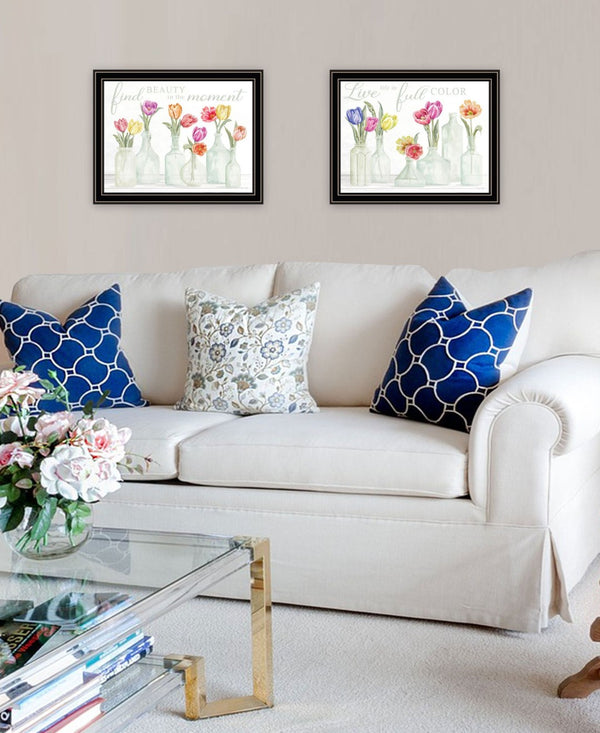 HomeRoots Set of Two Uplifting "Live in The Beauty of The Moment" Black Framed Wall Art for Home Decor 568469