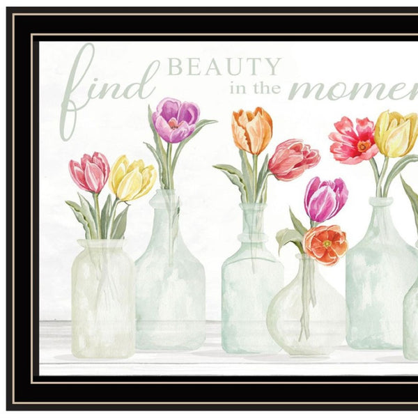 HomeRoots Set of Two Uplifting "Live in The Beauty of The Moment" Black Framed Wall Art for Home Decor 568469