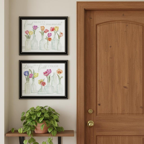HomeRoots Set of Two Uplifting "Live in The Beauty of The Moment" Black Framed Wall Art for Home Decor 568469