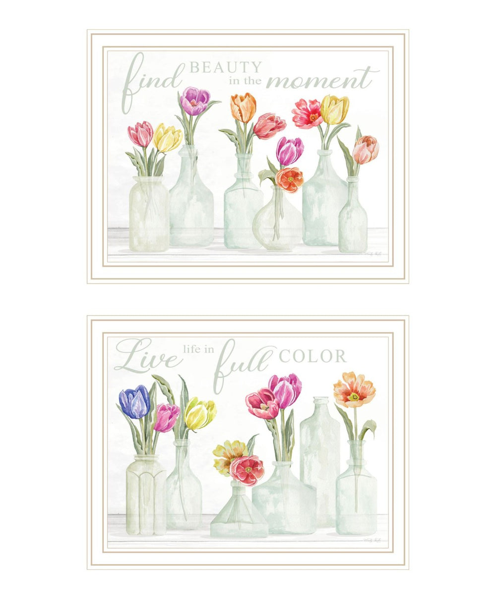 HomeRoots Set of Two Inspirational "Live in the Beauty of the Moment" Framed Wall Art for Any Room Décor 568470