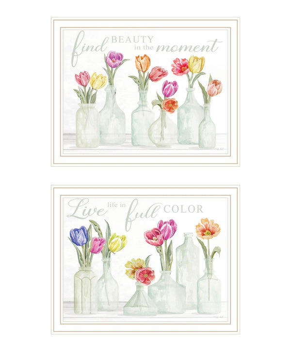 HomeRoots Set of Two Inspirational "Live in the Beauty of the Moment" Framed Wall Art for Any Room Décor 568470