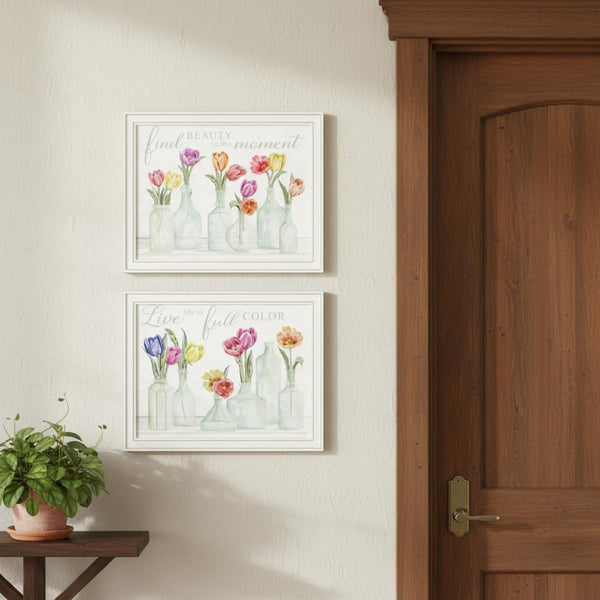 HomeRoots Set of Two Inspirational "Live in the Beauty of the Moment" Framed Wall Art for Any Room Décor 568470