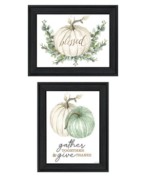 HomeRoots Set of Two "Gather and Give" Framed Autumn Wall Art Prints for Seasonal Home Décor Charm 568471