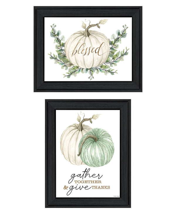 HomeRoots Set of Two "Gather and Give" Framed Autumn Wall Art Prints for Seasonal Home Décor Charm 568471