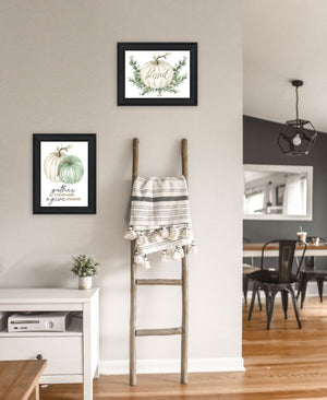 HomeRoots Set of Two "Gather and Give" Framed Autumn Wall Art Prints for Seasonal Home Décor Charm 568471