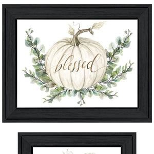 HomeRoots Set of Two "Gather and Give" Framed Autumn Wall Art Prints for Seasonal Home Décor Charm 568471