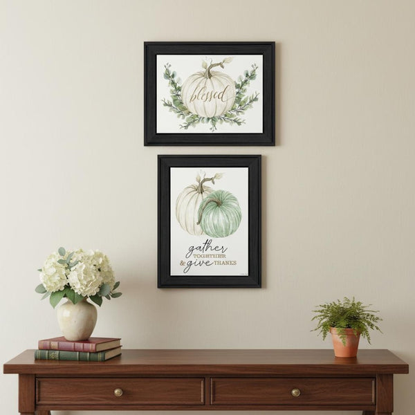 HomeRoots Set of Two "Gather and Give" Framed Autumn Wall Art Prints for Seasonal Home Décor Charm 568471