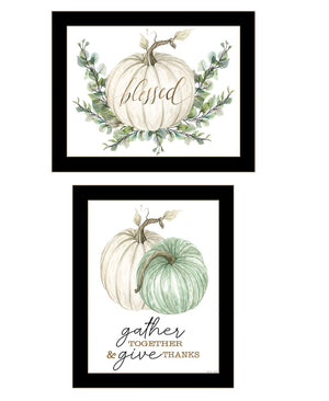 HomeRoots Set of Two "Gather and Give" Black Framed Wall Art Prints - Cozy Seasonal Decor for Your Home 568472