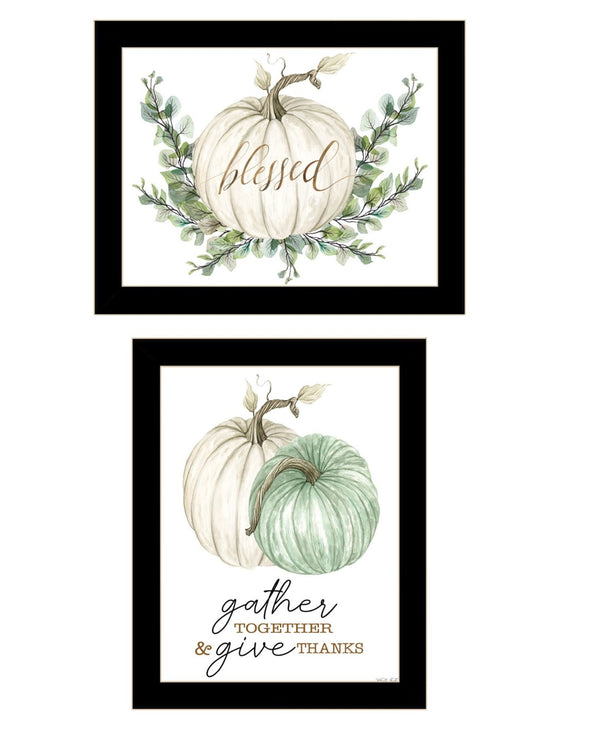 HomeRoots Set of Two "Gather and Give" Black Framed Wall Art Prints - Cozy Seasonal Decor for Your Home 568472