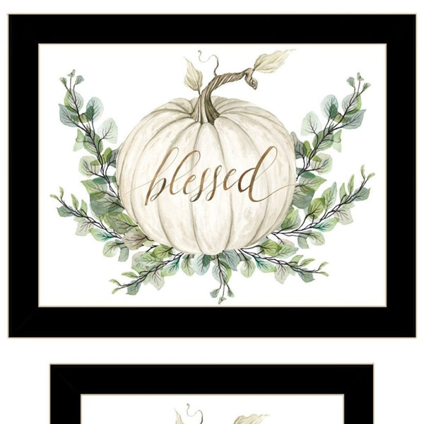 HomeRoots Set of Two "Gather and Give" Black Framed Wall Art Prints - Cozy Seasonal Decor for Your Home 568472