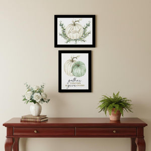 HomeRoots Set of Two "Gather and Give" Black Framed Wall Art Prints - Cozy Seasonal Decor for Your Home 568472