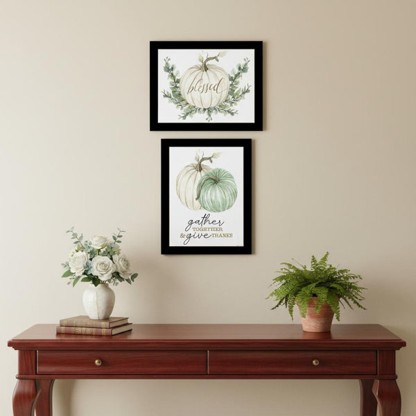 HomeRoots Set of Two "Gather and Give" Black Framed Wall Art Prints - Cozy Seasonal Decor for Your Home 568472