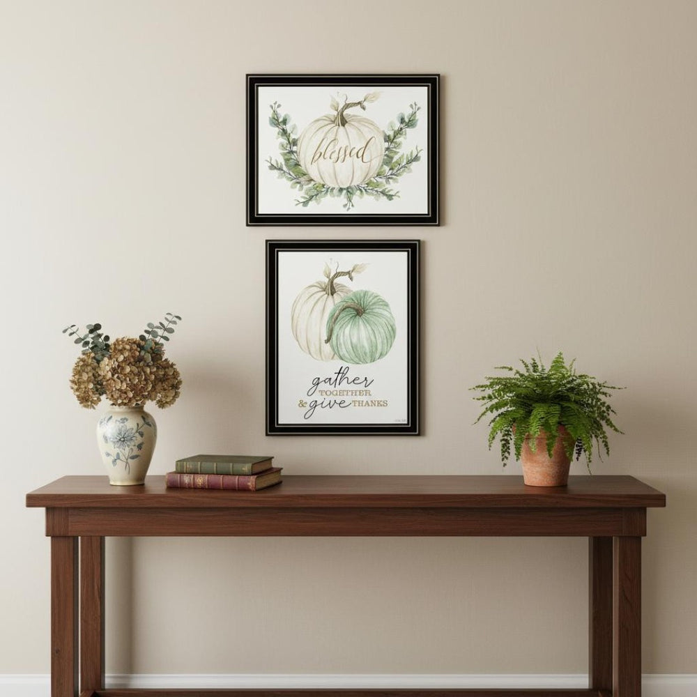 HomeRoots Set of Two "Gather and Give" Black Framed Wall Art - Timeless Autumn Decor for Cozy Homes 568473