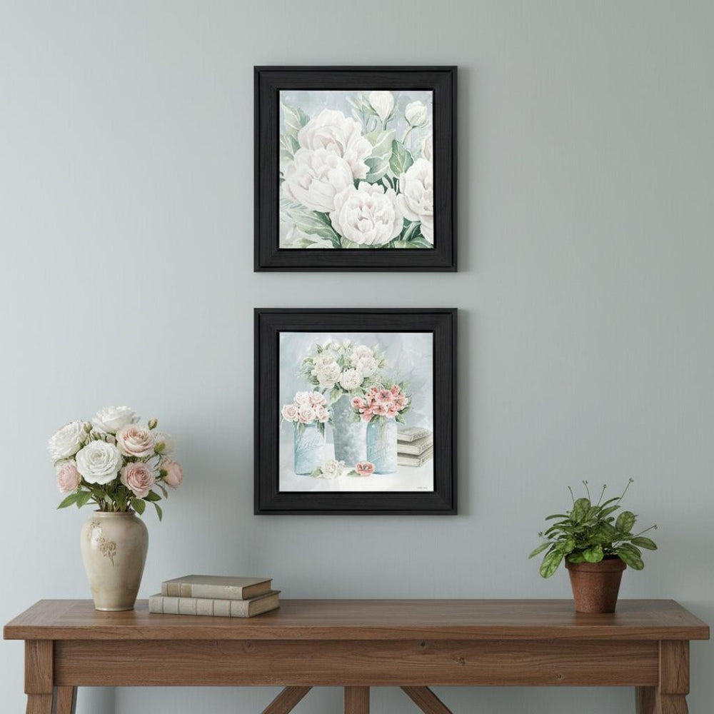 HomeRoots Set of Two "Peaceful Pastel Peonies" Framed Art Prints – Elegant Floral Decor for Any Space 568474