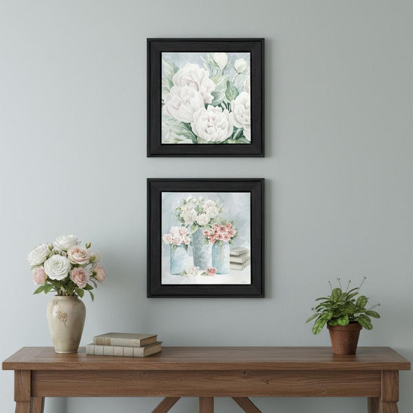 HomeRoots Set of Two "Peaceful Pastel Peonies" Framed Art Prints – Elegant Floral Decor for Any Space 568474