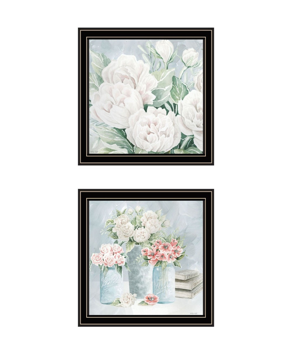 HomeRoots Set of Two "Peaceful Pastel Peonies" Wall Art Prints – Elegant Black Framed Floral Decor for Any Room 568476