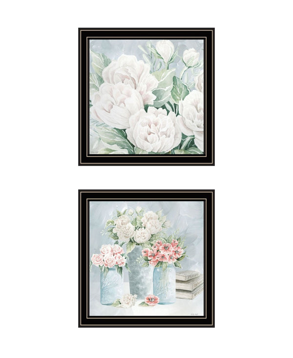 HomeRoots Set of Two "Peaceful Pastel Peonies" Wall Art Prints – Elegant Black Framed Floral Decor for Any Room 568476