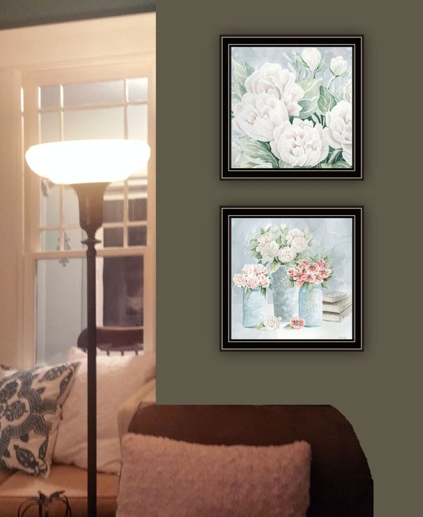 HomeRoots Set of Two "Peaceful Pastel Peonies" Wall Art Prints – Elegant Black Framed Floral Decor for Any Room 568476