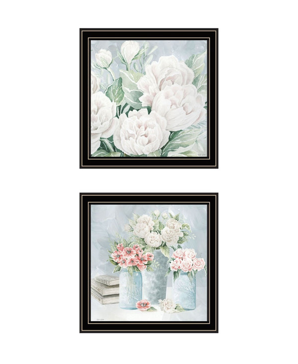 HomeRoots Set of Two "Peaceful Pastel Peonies" Wall Art Prints – Elegant Black Framed Floral Decor for Any Room 568476