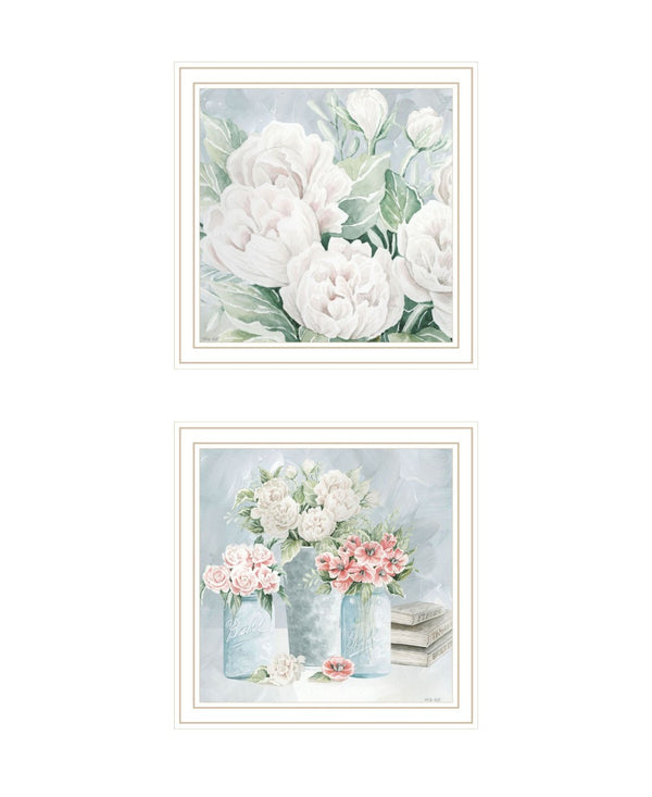 HomeRoots Set of Two "Peaceful Pastel Peonies" Framed Wall Art – Serene Floral Decor for Elegant Interiors 568477